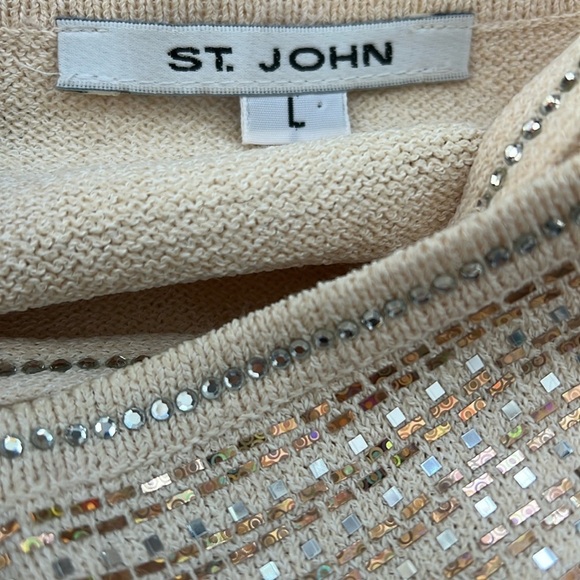 St. John Sz L Crème and Rose Gold Metallic Crystals Knit Sleeveless Tank Top - Picture 5 of 6